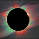 Image of the total solar eclipse of August 1, 2008, with different ions of the element iron show in different colors.